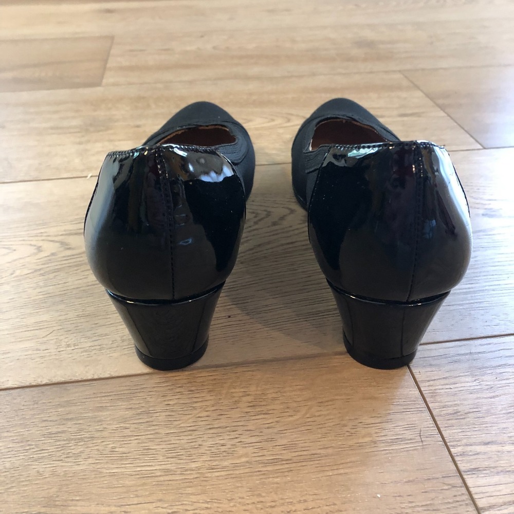 Kelly & Katie Sabeni Wedge Heel Dress Shoes Womens 7M Black Twill Patent Trim - Picture 3 of 7